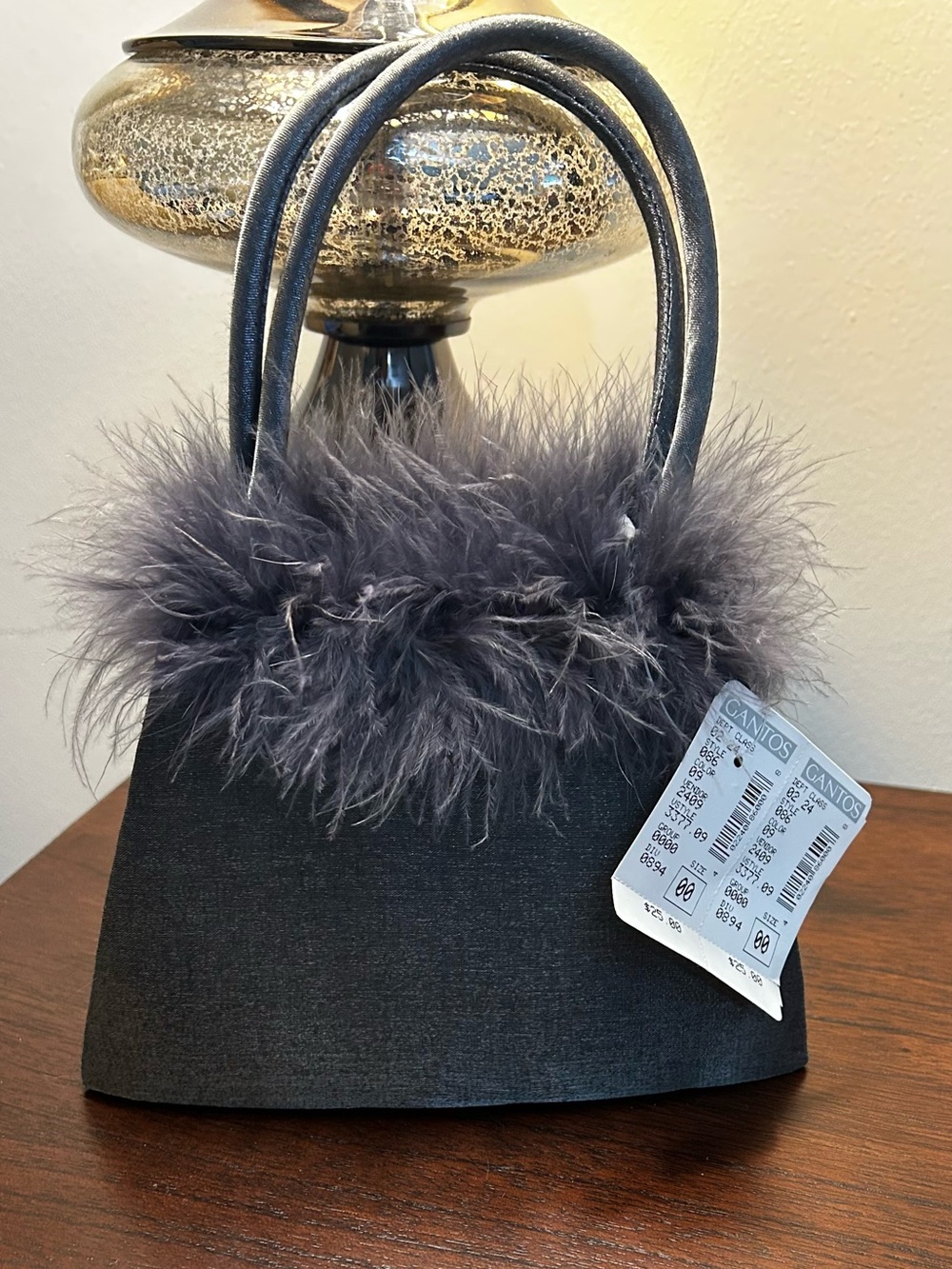 Women's Black Feather-Trim Handbag